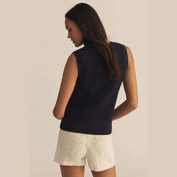 NEW Varley - Size M Ferns Cotton Open-Knit Scoop-Neck Tank Top - Navy - Picture 4 of 4